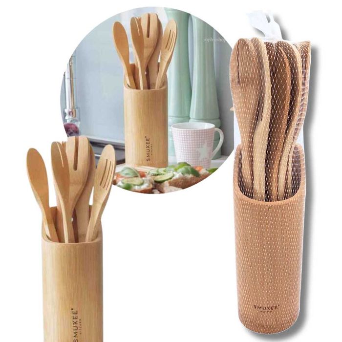 Zestaw akcesoriów kuchennych bambusowych w stojaku Smukee 7 el