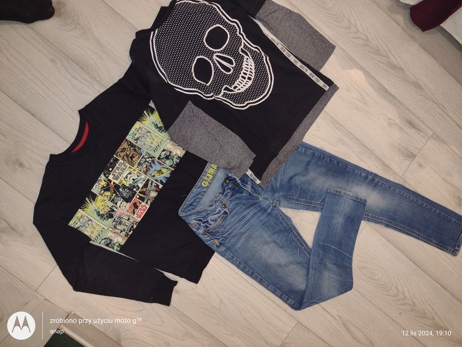 Zestaw 152 spodnie jeans, bluza Star Wars i bluzka f&f
