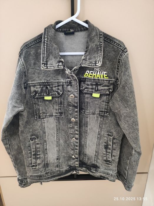 Куртка джинсова для хлопчика, темно- сірого кольору, зріст 146/152