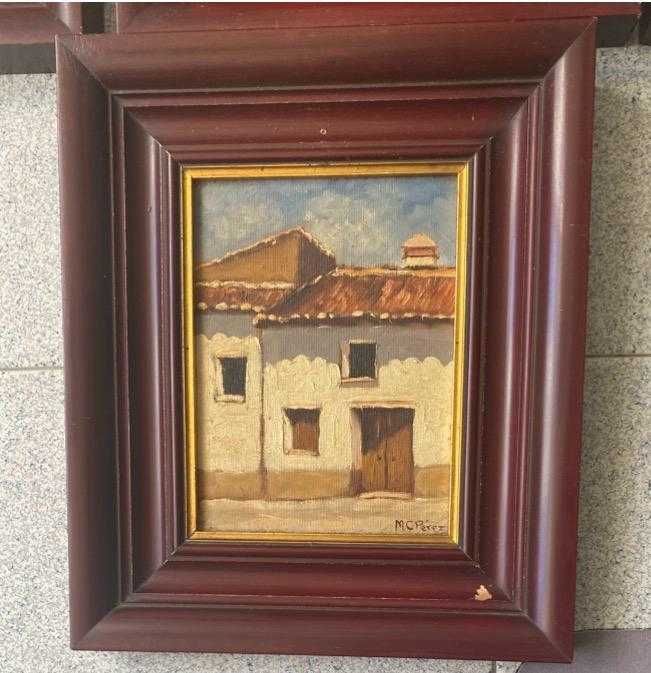 Conjunto de 4 quadros decorativos com pinturas de casario tradicional