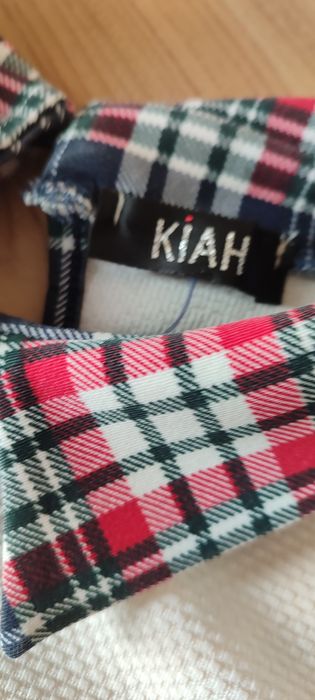 Elegancka grubsza sukienka biała z kołnierzykiem w kratkę rozmiar S