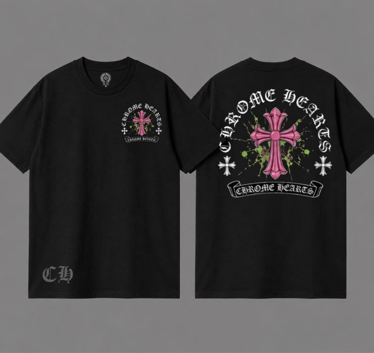 Футболки Chrome Hearts Pink Logo унисекс хроме хартс черные New  тишка