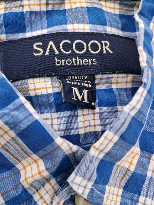 Camisa Homem Sacoor Brothers Tam. M – Padrão Xadrez Azul e Castanho / Amarelo