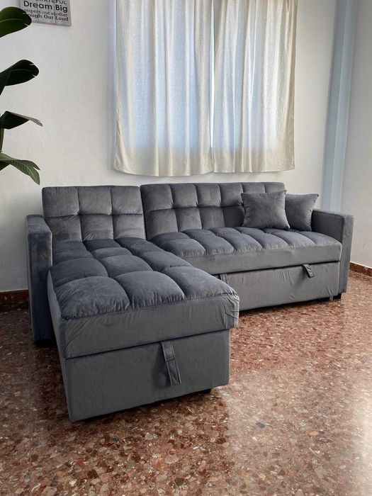 Novo sofá-cama cinzento - portes grátis