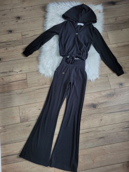 Dres la perla czarny prążek komplet bluza dzwony s
