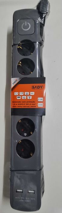Extensão 6 Tomadas + 2 USB 1,50m Sady