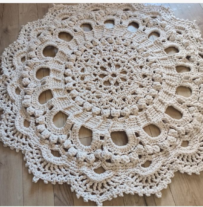 Dywan ze sznurka ciężki gruby 135cm ECRU efekt 3d Hand Made