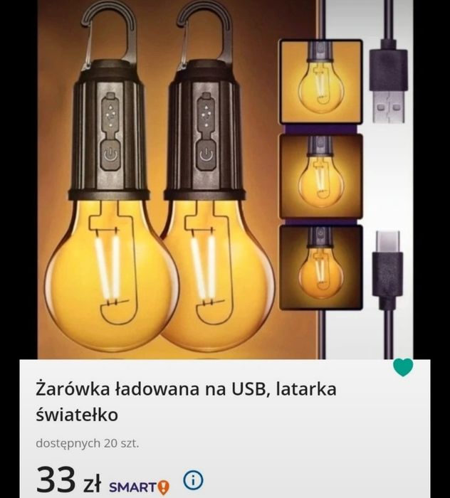 2 żarówki ładowane na USB latarka świeczka