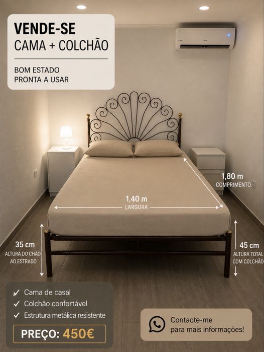 Cama de ferro antiga + estrado + colchão