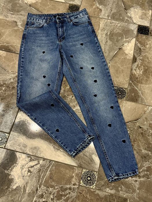 Джинси мом в сердечка сині джинси