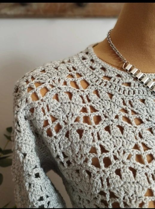 SWETER ażurowy ręcznie robiony oversize SZARY MUST HAVE r S/M
