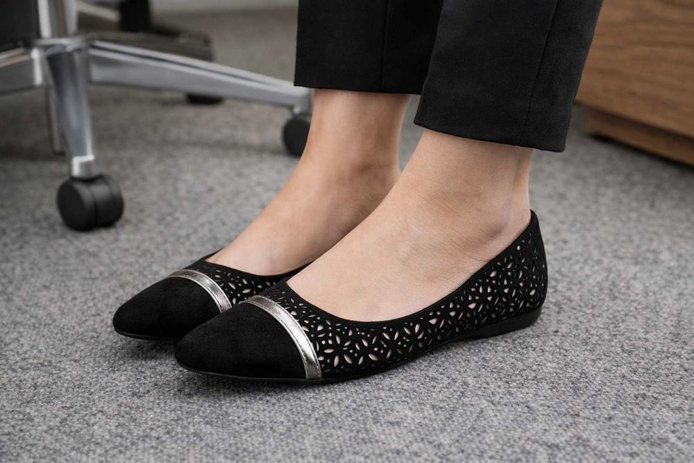 Baleriny eleganckie na egzamin buty czarne płaski obcas r 38