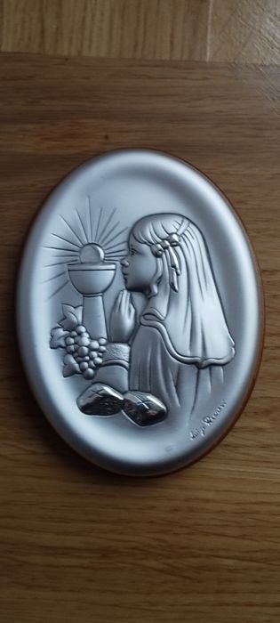 Obrazek srebrny dla dziewczynki Pierwasza Komunia Święta Leader Argent