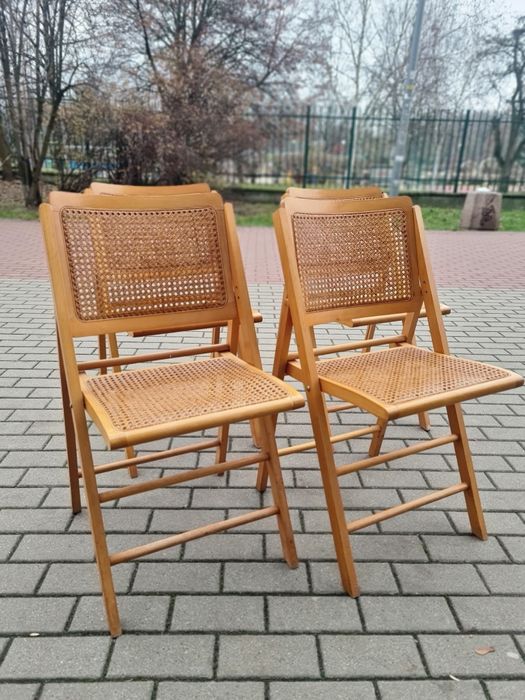 Krzesło drewniane,składane z rafią vintage ,lata 60-70,mid-century