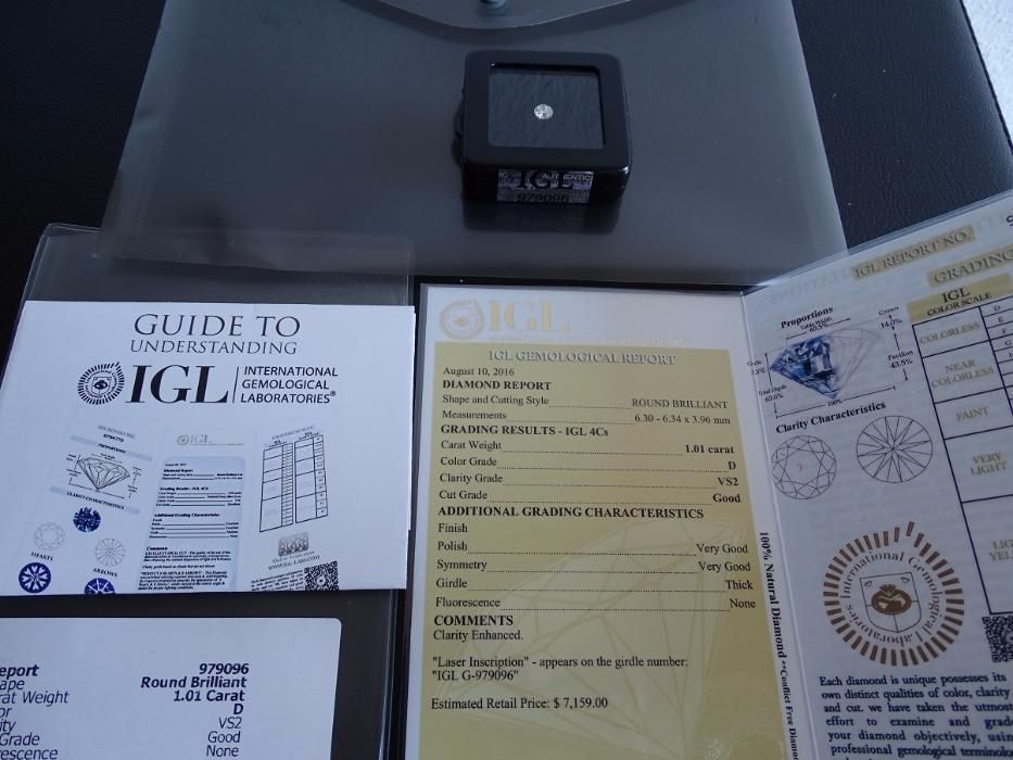 Piękny Brylant Diament D 1.01 ct VS2. Certyfikat