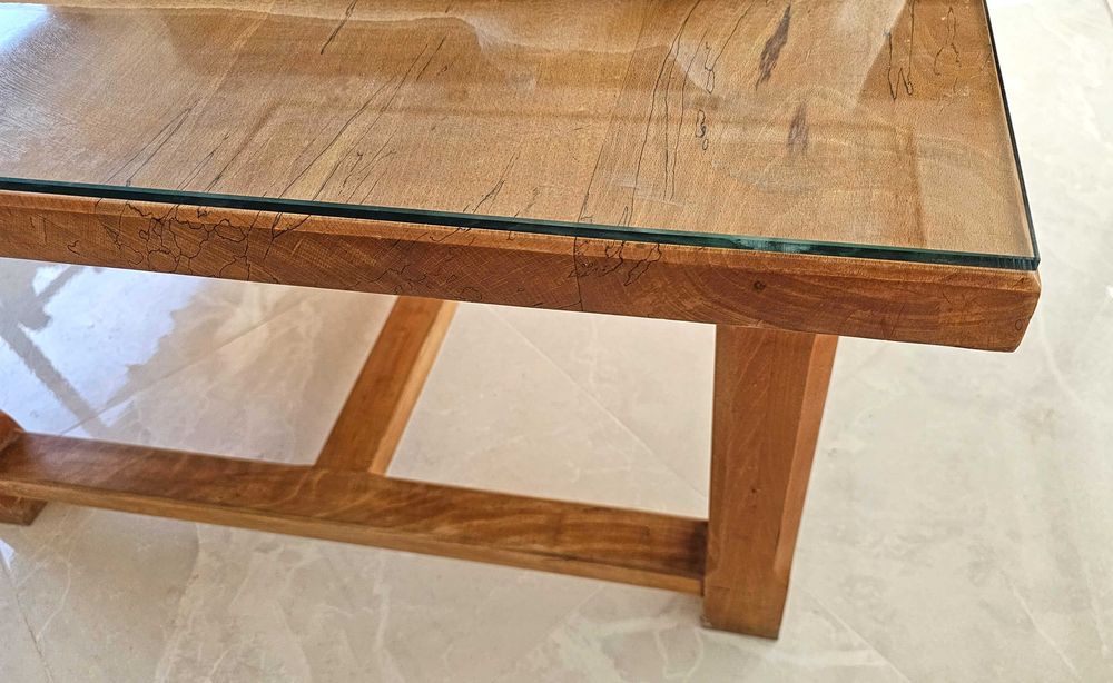 Mesa de Madeira Maciça Luxuosa com Tampo de Vidro +8 cadeiras 213×123