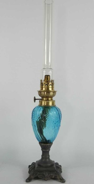 Lampa naftowa cynkal mosiądz zbiornik szkło brenner kominek