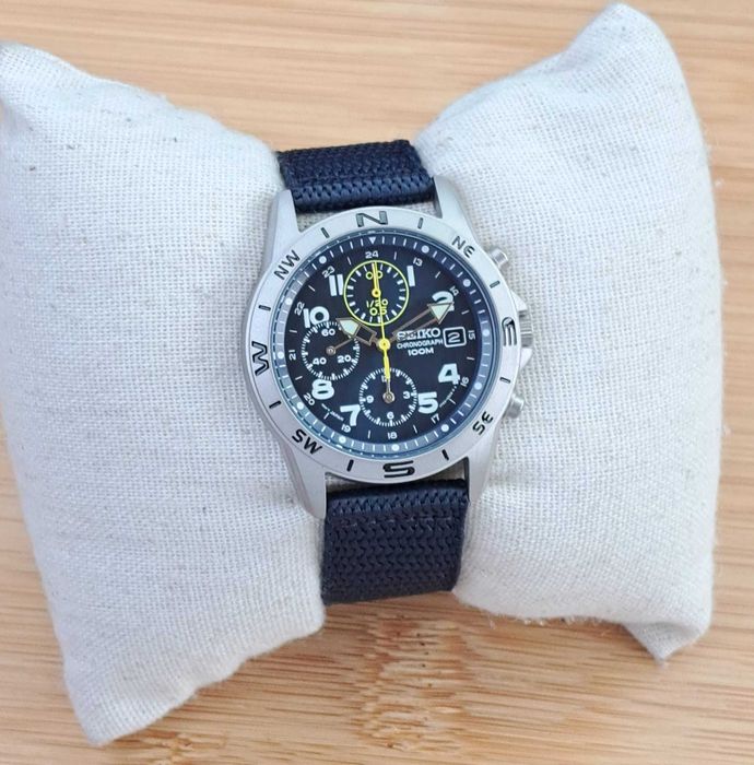 Relógio Seiko Chronografo SND379R – Look Militar azul