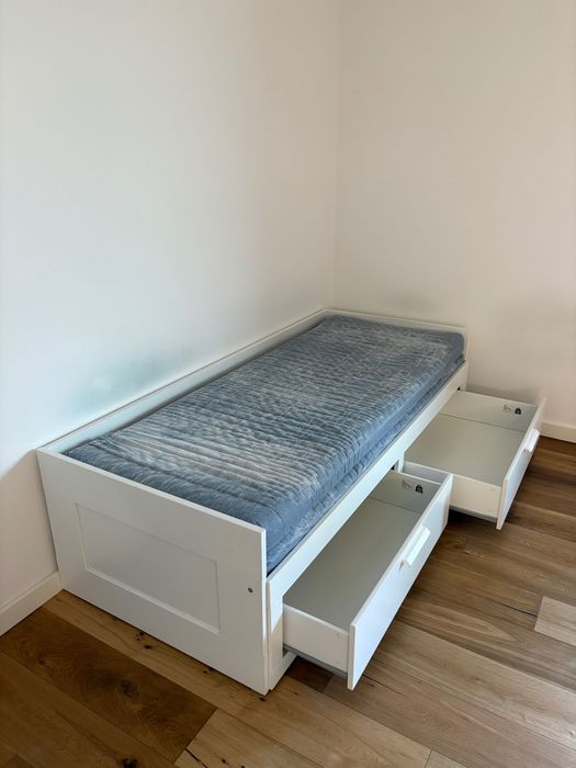 Cama individual/dupla BRIMNES, branca, 80×200 cm, com 2 gavetas e colchões