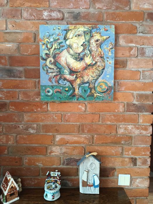 Wasyl Martynczuk obraz olejny" Przejażdżka na kogucie" 50x50