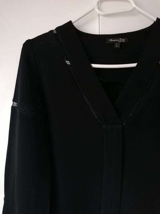 Sukienka Massimo Dutti mała czarna wiskoza koronka wizytowa prosta