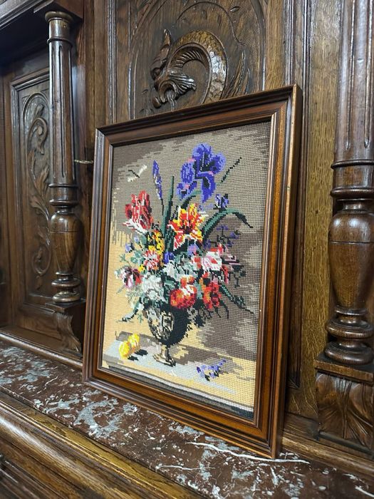 Картина гобелен вишивка антикварна рама