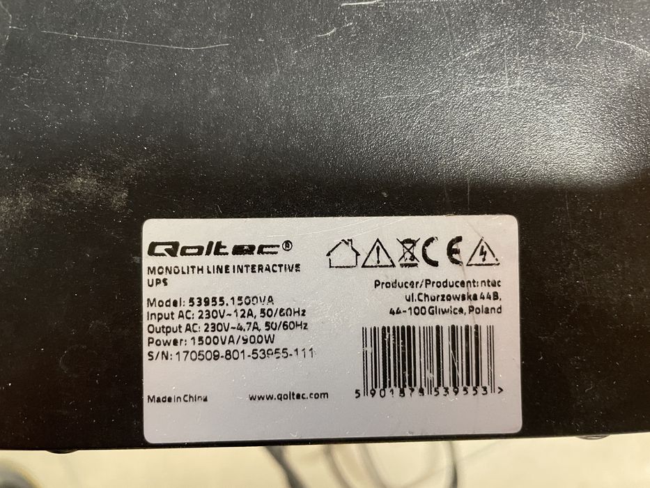 Qoltec Zasilacz awaryjny UPS | Monolith | 1500VA | 900W | LCD | USB