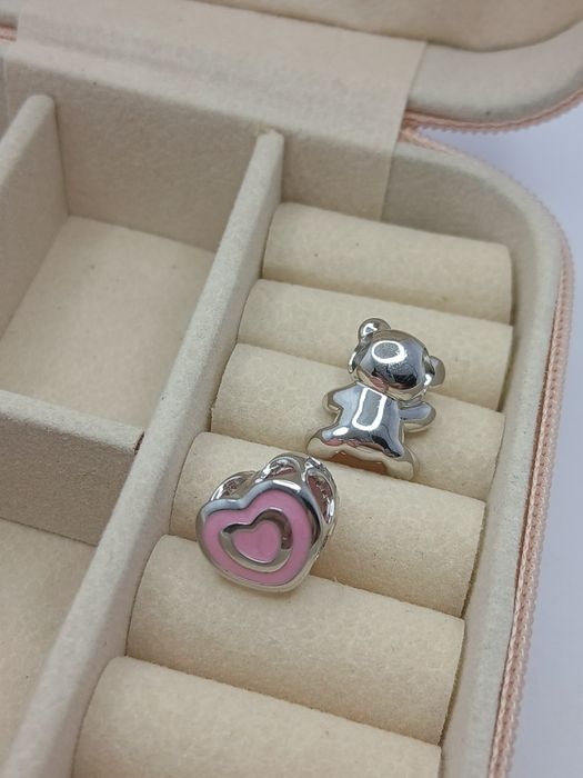 2x nowy charms × miś i serce z opalami × srebro 925
