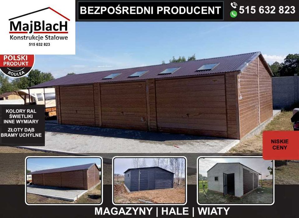 DWUSPADOWY Garaż Blaszany Złoty Dąb| Hala|Wiata |PRODUCENT - Maj-BlacH