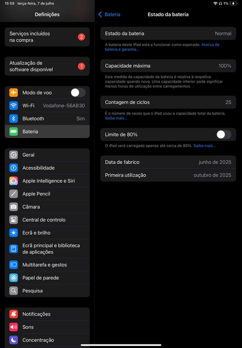 iPad Air 11" (M3) 128GB como NOVO + Apple Pencil + Capa | Garantia e Bateria 100%