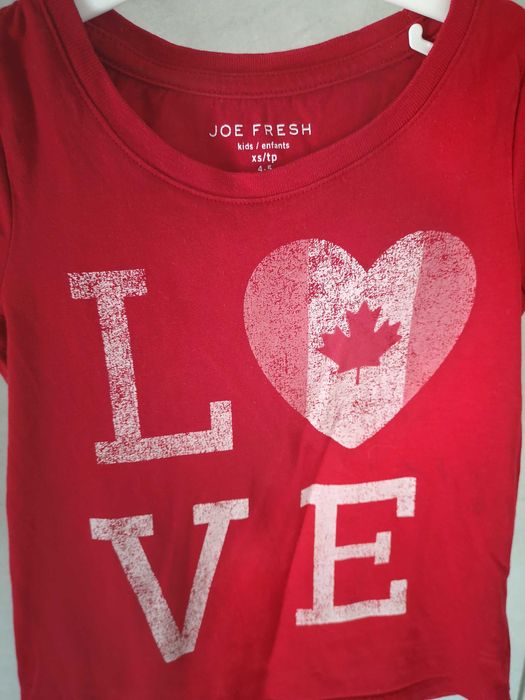 Joe Fresh t-shirt czerwony napis love klon 104/110 cm 4-5 lat