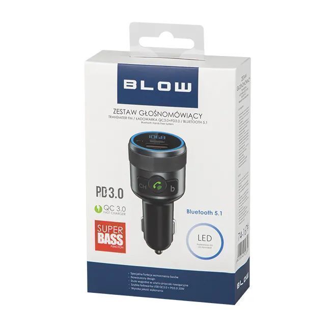 Transmiter FM zestaw głośnomówiący Bluetooth QC3.0 PD 24W 74-167#