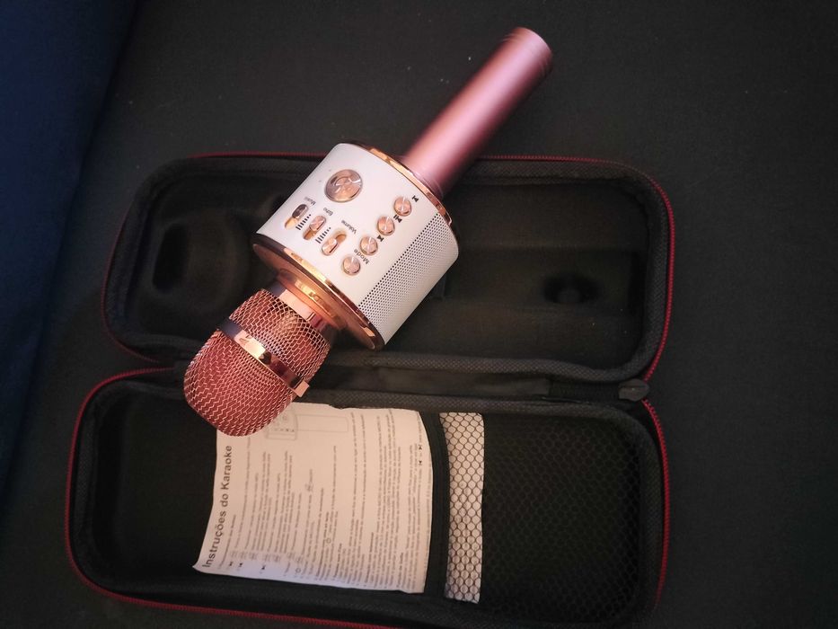 Microfone de karaoke portátil – como novo, com estojo