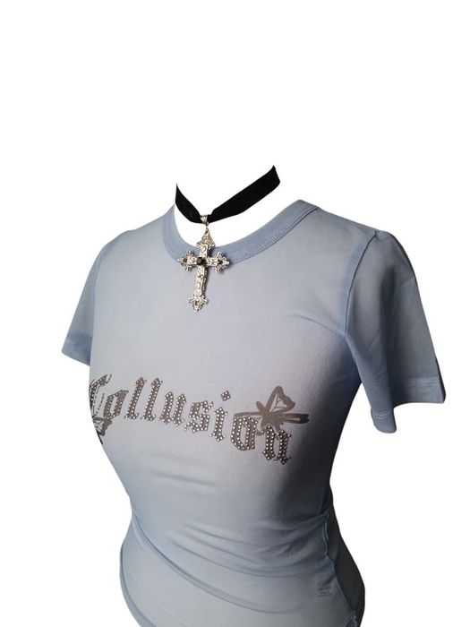 Bluzka top mesh rave cyber techno unif coquette 90s Y2K bimbo goth
