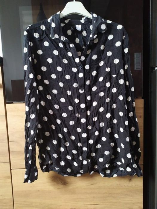 Czarna koszula w białe kropki H&M 36