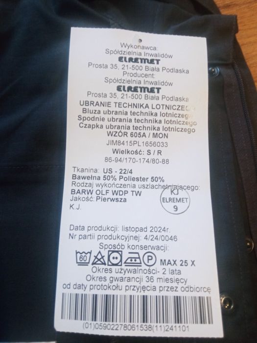 Ubranie technika lotniczego 615A/MON r. S/R