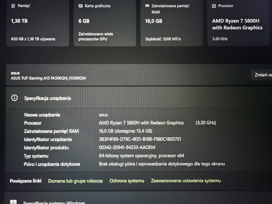 Laptop Gamingowy Asus TUF A15