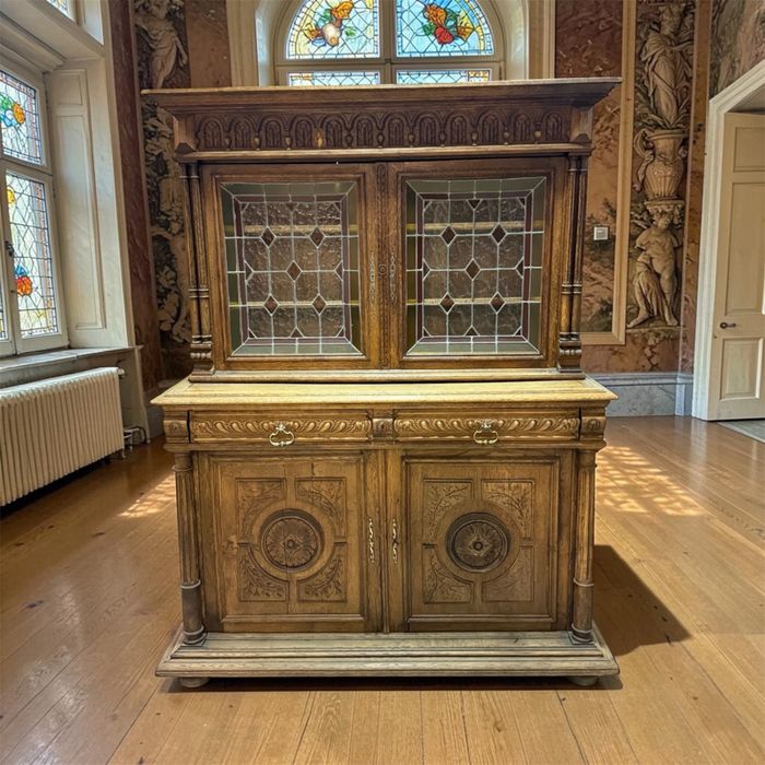 Eklektyczny kredens z Francji | Komoda + witryna witraże DOWÓZ