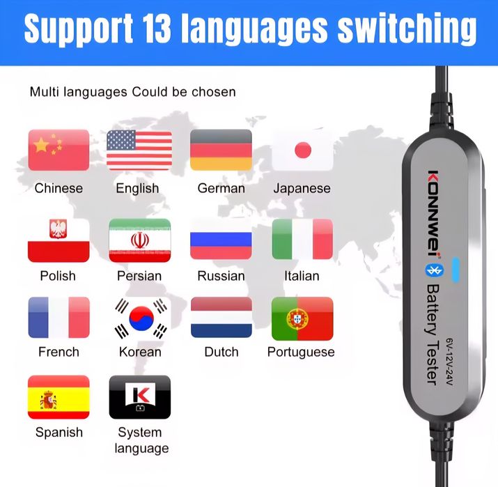 Тестер автомобильного аккумулятора KONNWEI BK200 6V 12V 24V