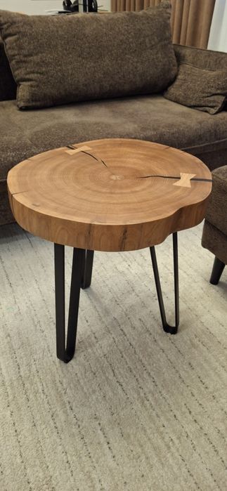 Stolik kawowy z plastra. Fi 50 cm. Handmade.
