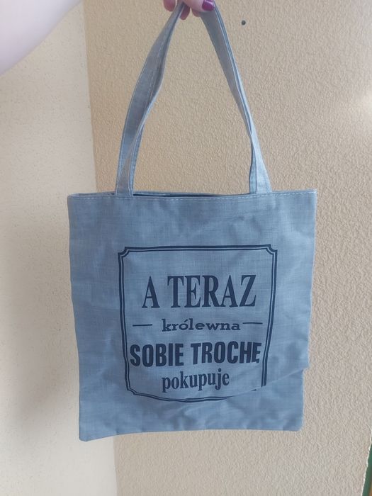 Szara torba na zamek z zabawnym napisem 35x38cm