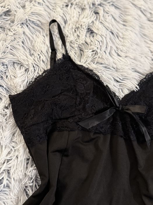 koszulka nocna halka koronka S 36 z paskami do ponczoch kokardka