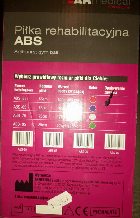 Zestaw do rehabilitacji: piłka Armedical ABS 55 + podstawka + pompka