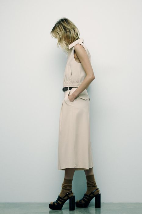 Шорти довгі кюлоти ZARA бежеві з кишенями шорты базові міді пісочні S