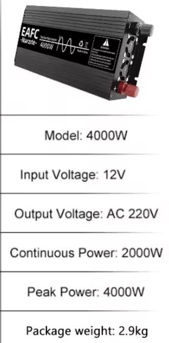 Інвертор EAFC, Moexsiac 4000W 12-220V, Output waveform: Pure sine wave