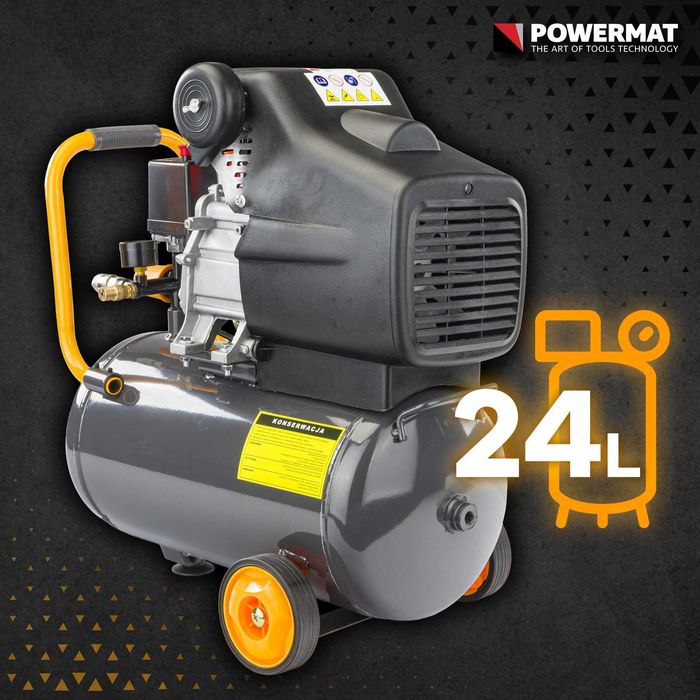 Kompresor olejowy 24l sprężarka 8 bar 206 l/min 230v wydajny PM-KO-24T