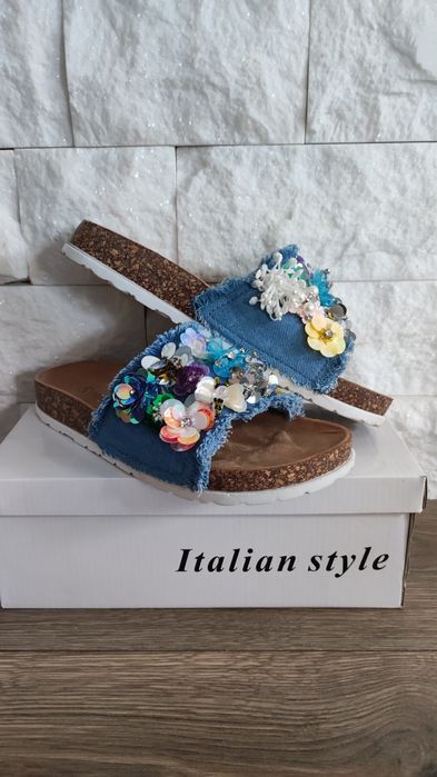 Klapki damskie kwiaty jeans 39