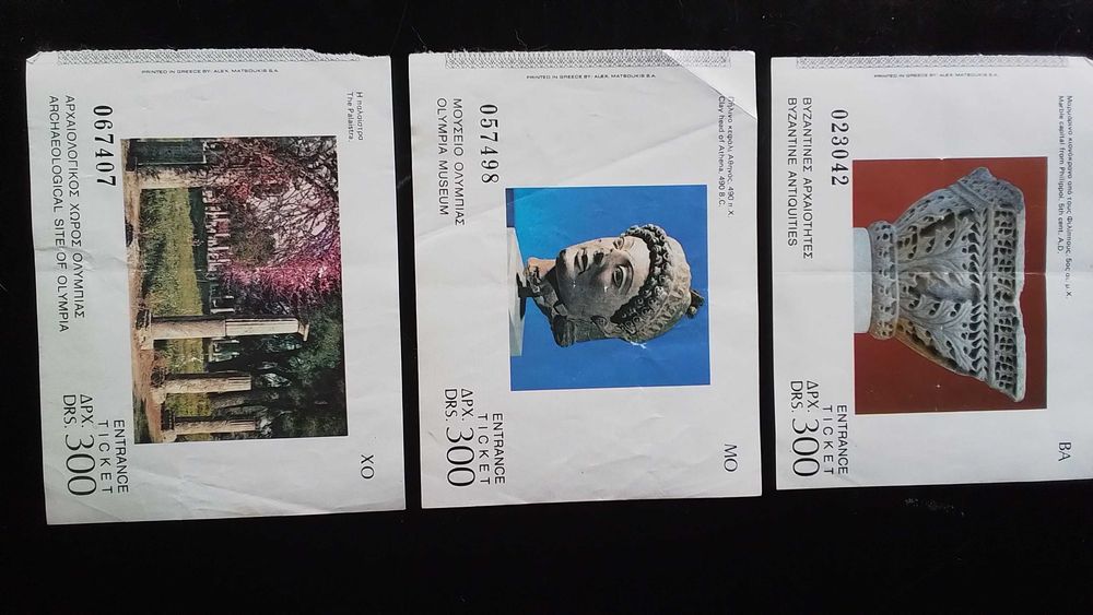 Coleção de bilhetes de monumentos e museus da Grécia (ano 1987)