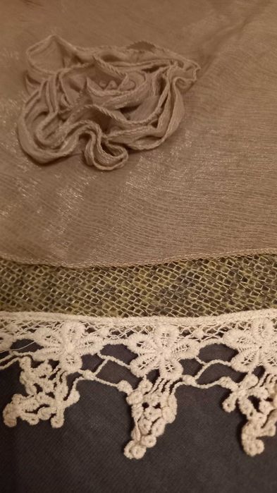 Chusta apaszka szal ozdobny w kształcie trójkąta khaki-beż 75/203 cm