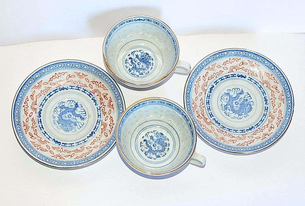 Conjunto de chávenas de chá em porcelana "bago de arroz"